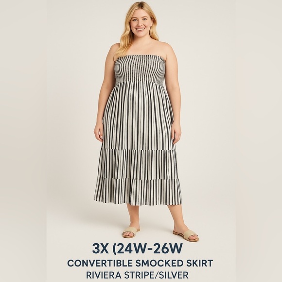 B2548- TS Convertible Smocked Skirt Dress Riviera Stripe Silver 3X (24W–26W) NWT - Picture 1 of 9